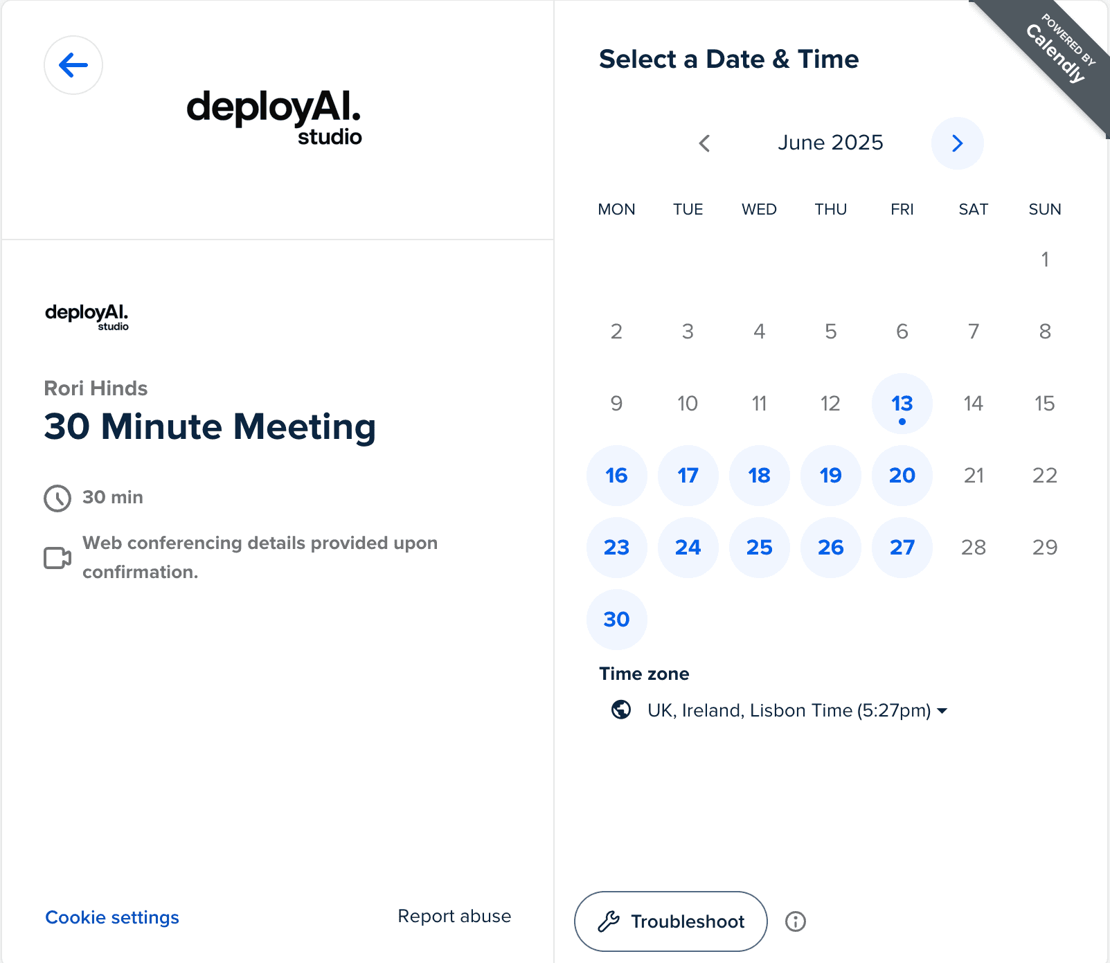 Booking system screenshot
