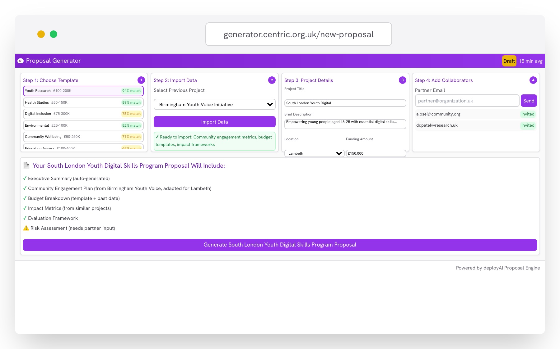 Proposal Generator screen