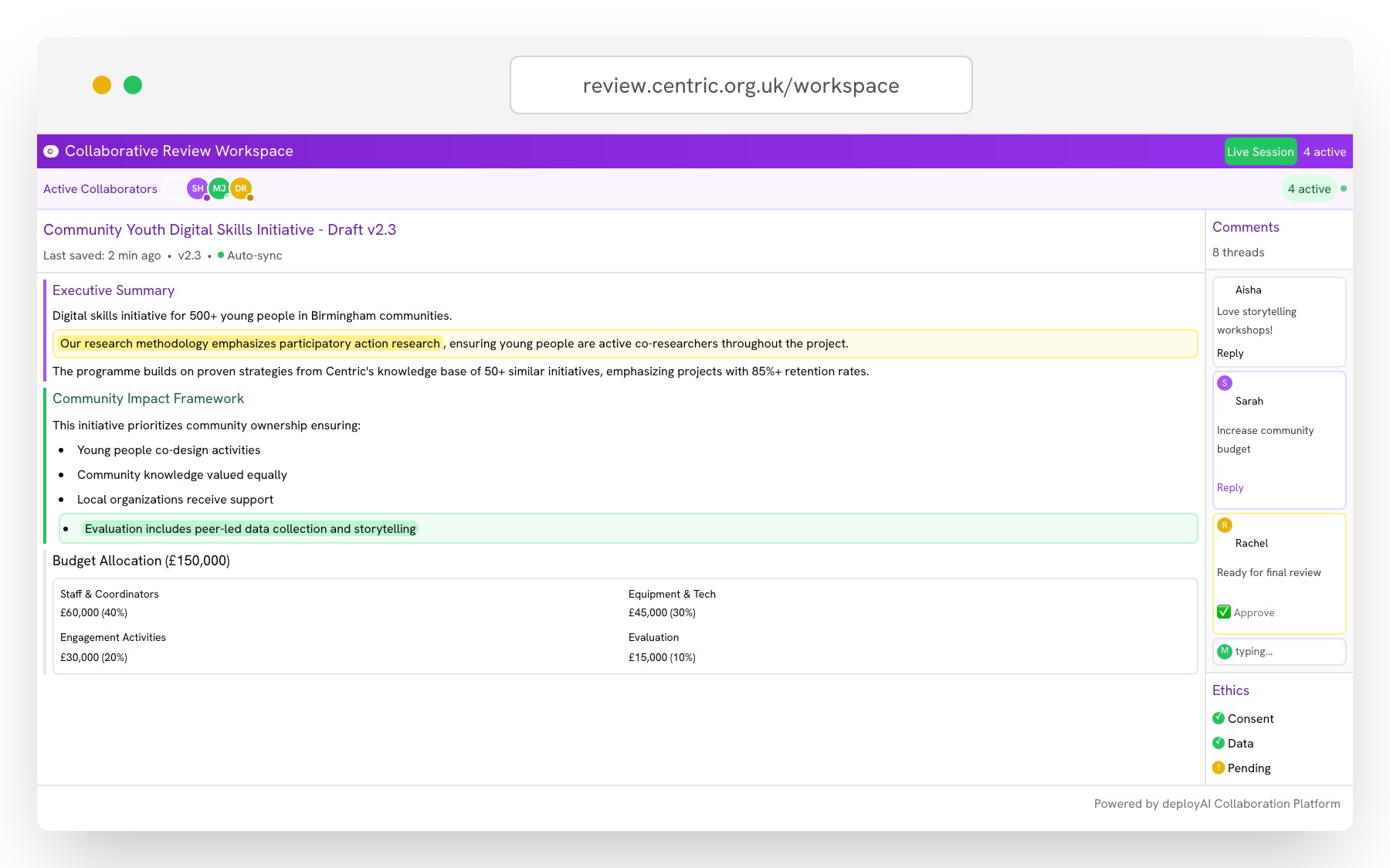 Collaborative Review screen