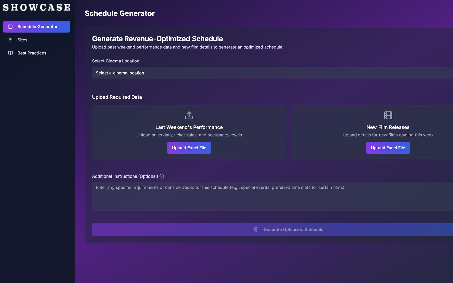 Schedule Generator screen